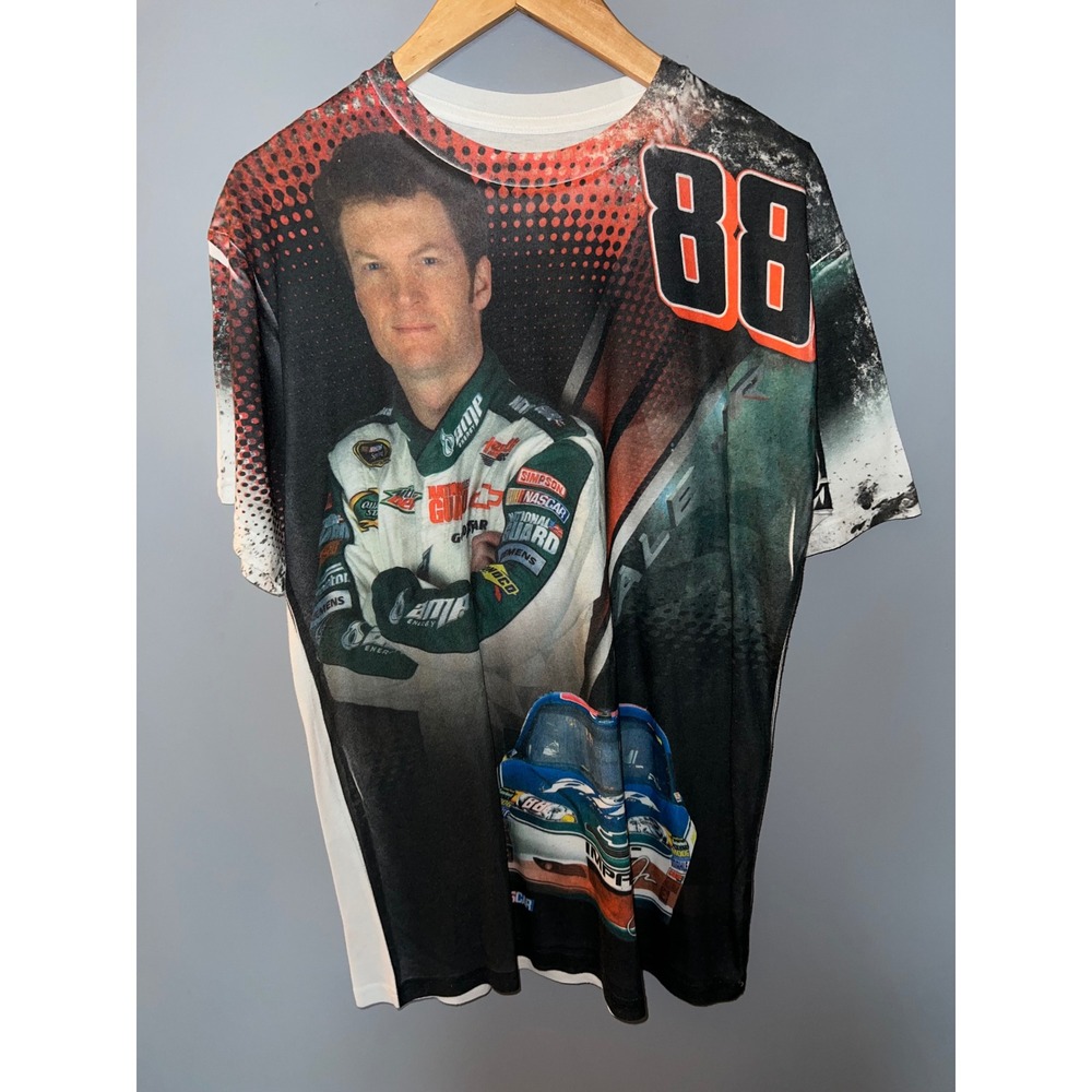 NASCAR Dale Earnhardt Jr 88 All Over Print Graphic T-Shirt Mens Large White Red